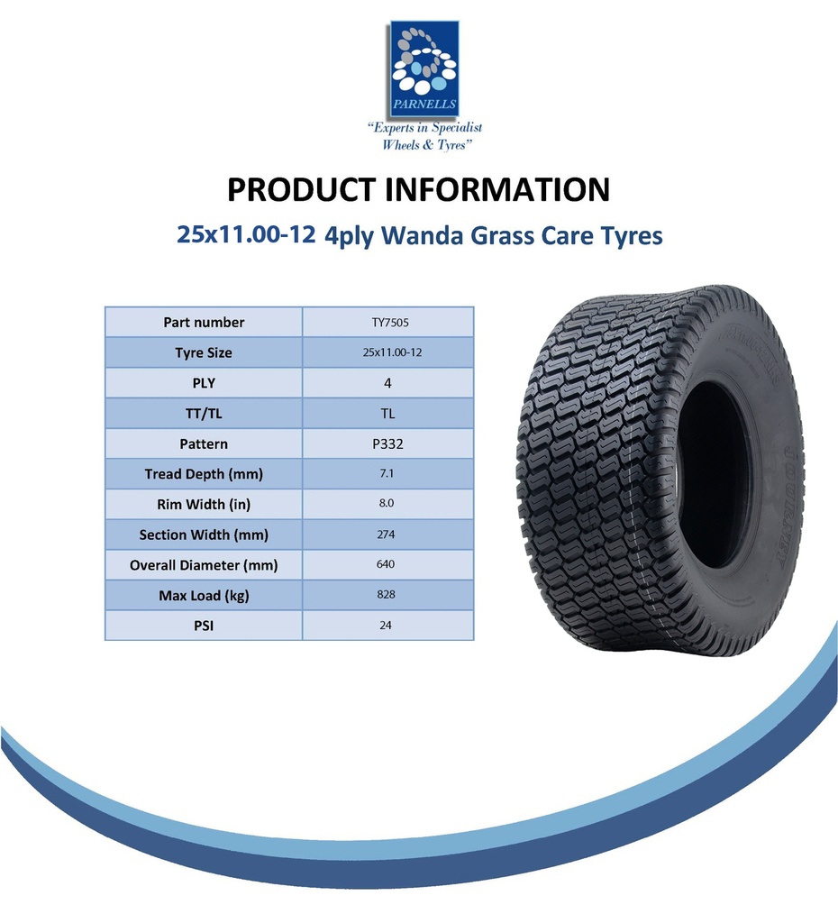 25x11.00-12 4pr Journey P332 grass tyre spec sheet
