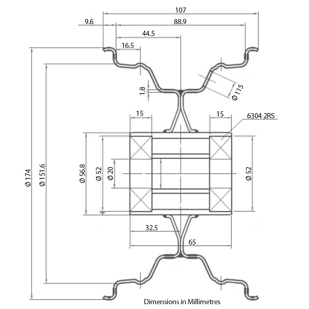 Rim drawing with dimensions