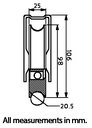 100mm Round groove wheel with 20mm groove in fixed bracket - Dimensions