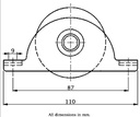 60mm Round groove wheel in 2-hole support bracket - Dimensions from side