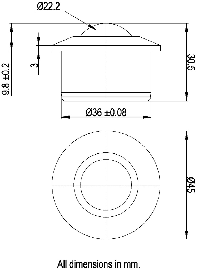 Ball Transfer Unit Heavy Duty 800 Series Carbon Chrome Load Ball Diameter 22.2mm - Dimensions
