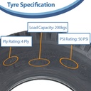 4.10/3.50-6 Journey P605 4ply block tube type tyre specification