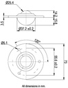 Ball Transfer Unit Flange Fixing Series Carbon Chrome Load Ball Diameter 25.4mm - Dimensions