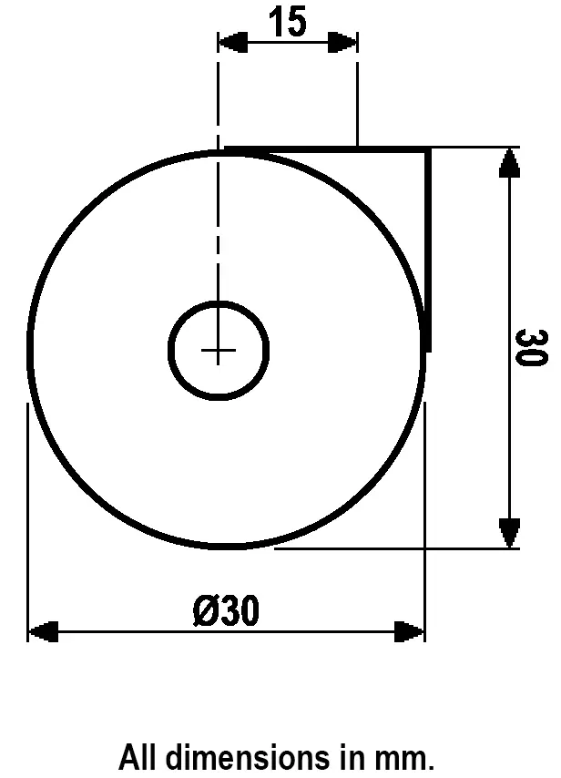 GRX30 Series 30mm black twin wheel swivel castor with black nylon wheels, no fitting 50kg - Dimensions from side