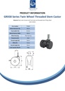GRX30 Series 2x30mm black twin wheel swivel/brake threaded stem M10x16mm castor with black nylon wheels 50kg - Spec sheet