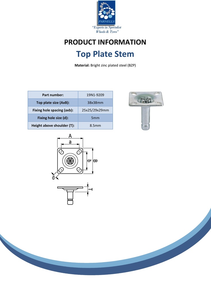 38x38mm Top plate fitting for GRX38 twin wheel castor - Spec sheet