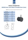 GRX38 Series 2x38mm black twin wheel swivel threaded stem M10x15mm castor with black nylon wheels 50kg - Spec sheet