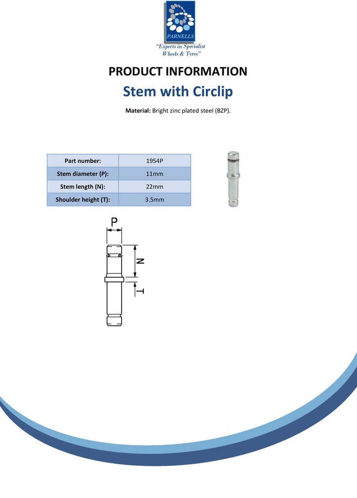 11mm Stem with circlip fitting for twin wheel castor  - Spec sheet
