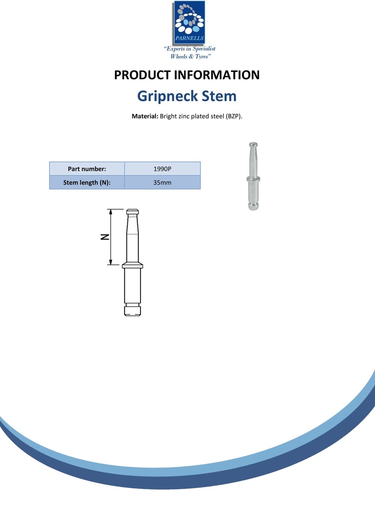 Gripneck stem fitting for twin wheel castor - Spec sheet
