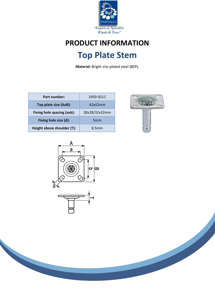 42x42mm Top plate fitting for twin wheel castor - Spec sheet