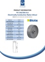 PO 160/20G-ELS Wheel series 160mm electrically conductive grey nylon 20mm bore hub length 60mm plain bearing 450kg - Spec sheet