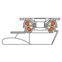 A320.A80.075 75mm swivel/brake top plate 60x60mm castor with grey thermoplastic rubber on polypropylene centre plain bearing wheel 75kg - Swivel head cross section