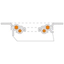 L400.B55.201 200mm swivel top plate 135x110mm castor with black rubber on pressed steel centre and thread guards roller bearing wheel 205kg - Swivel head cross section