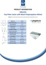 E50.015 15mm fixed top plate 31x16mm castor with black polypropylene plain bearing wheel 20kg - Spec sheet