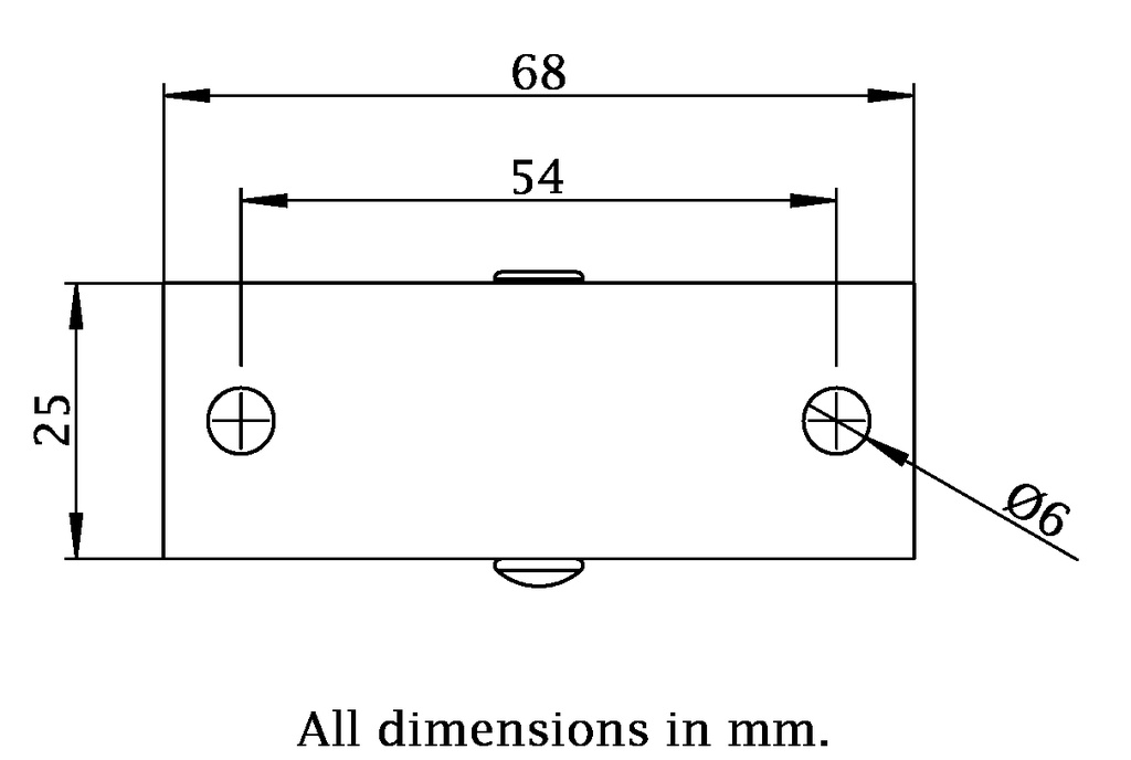 E50.045 45mm fixed top plate 68x25mm castor with black polypropylene plain bearing wheel 55kg - Plate dimensions