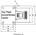 L420.A85.02 80mm swivel/brake top plate 104x80mm castor with grey thermoplastic rubber on polypropylene centre single ball bearing wheel 100kg - Plate dimensions