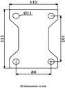 L610.C10.150, 150mm fixed top plate 135x110mm castor with brown polyurethane on cast iron centre ball bearing wheel 800kg - Plate dimensions