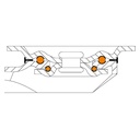 L620.C10.150, 150mm swivel/brake top plate 135x110mm castor with brown polyurethane on cast iron centre ball bearing wheel 800kg - Swivel head cross section