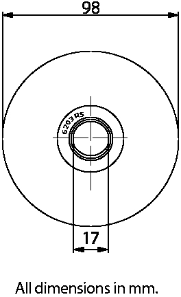 100mm Square groove wheel with 1 ball bearing side view drawing with Dimensions