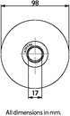100mm Square groove wheel with 1 ball bearing side view drawing with Dimensions