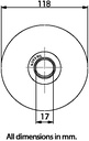120mm Round groove wheel with 20.5mm groove 1 ball bearing side view - Dimensions