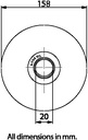 160mm Round groove wheel 20.5mm groove 2 ball bearing side view - Dimensions