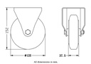300 series 125mm fixed top plate 100x84mm castor with black rubber on pressed steel centre roller bearing wheel 120kg - Castor dimensions
