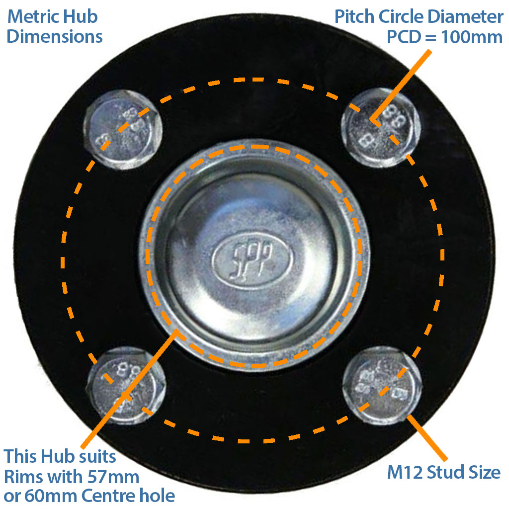 Hub & Stub axle 4/100 M12stud 40x40 High speed (waterproof) / Front View