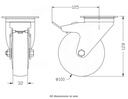 300 series 100mm swivel/brake top plate 100x80mm castor with grey TPR-rubber on polypropylene centre ball bearing wheel 110kg - Castor drawing