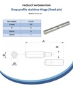 100x14mm Ø Drop profile stainless steel hinge Spec Sheet