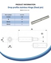 140x16mm Ø Drop profile stainless steel hinge Spec Sheet