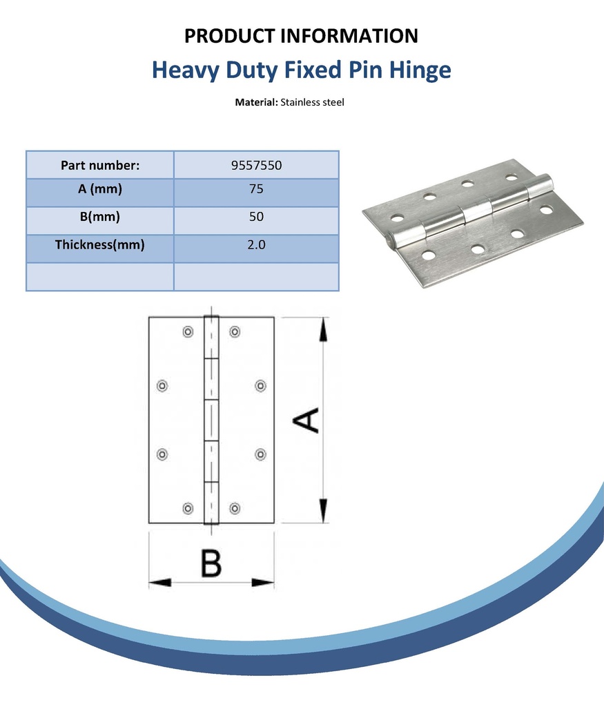75x50mm fixed pin hinge stainless steel 304 Spec Sheet