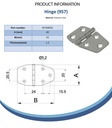 40x55mm Hinge stainless steel 304 Spec Sheet