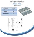 40x40mm Square hinge zinc plated Spec Sheet