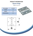 50x50mm Square hinge zinc plated Spec Sheet