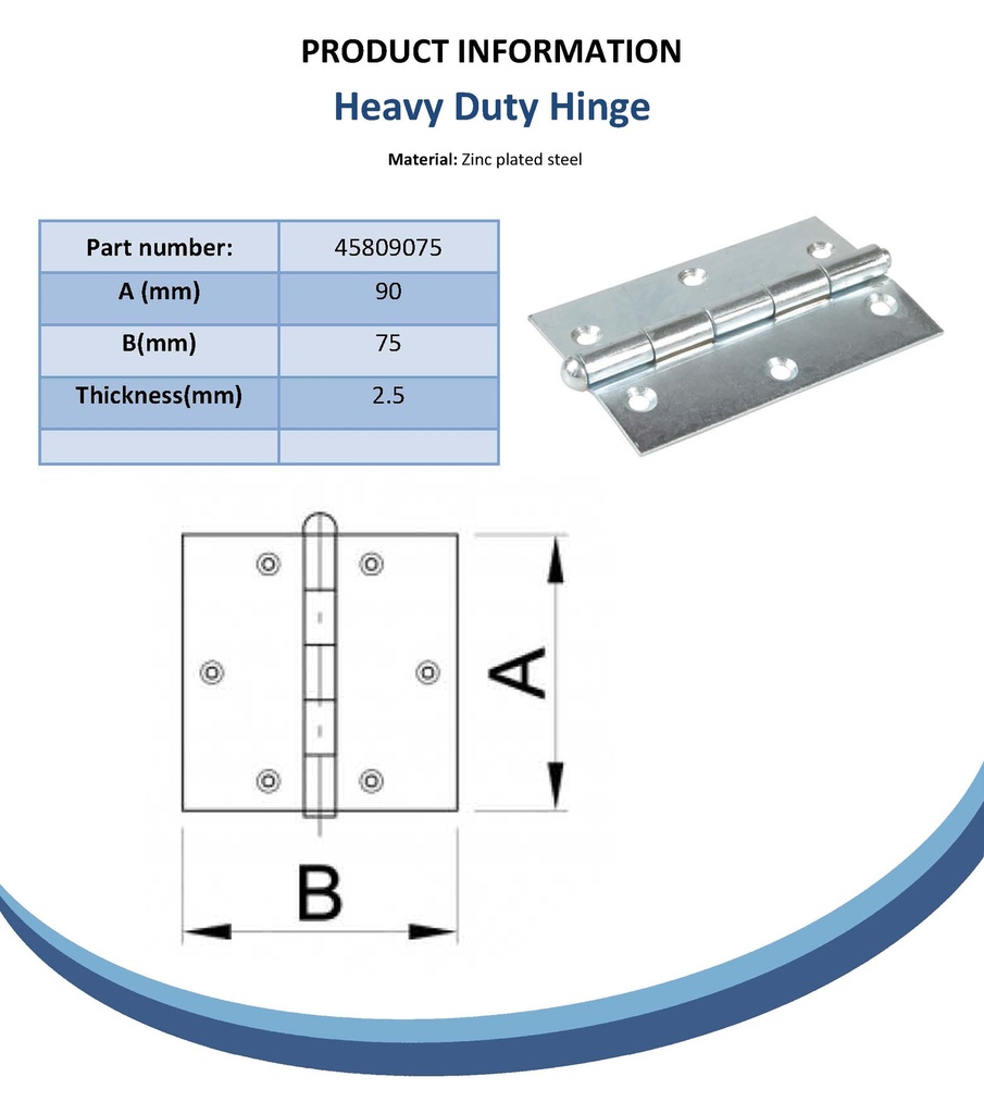 90x75mm heavy duty hinge zinc plated Spec Sheet