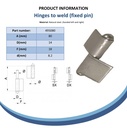 80mm Steel weldable hinge, fixed pin Left Hand Spec Sheet