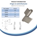 100mm Steel weldable hinge, fixed pin- Left Hand Spec Sheet