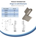 140mm Steel weldable hinge, fixed pin Left Hand Spec Sheet