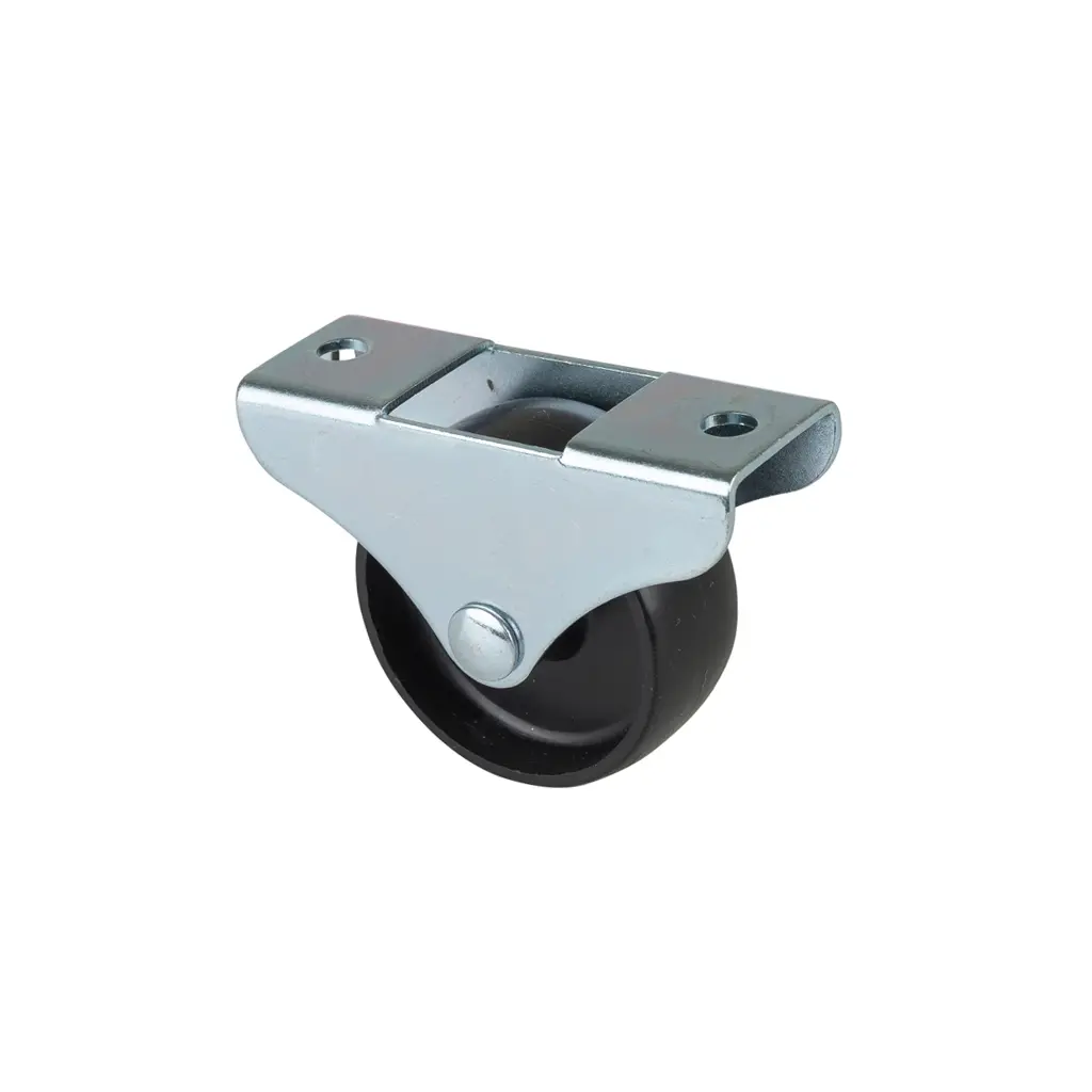 E50.045 45mm fixed top plate 68x25mm castor with black polypropylene plain bearing wheel 55kg