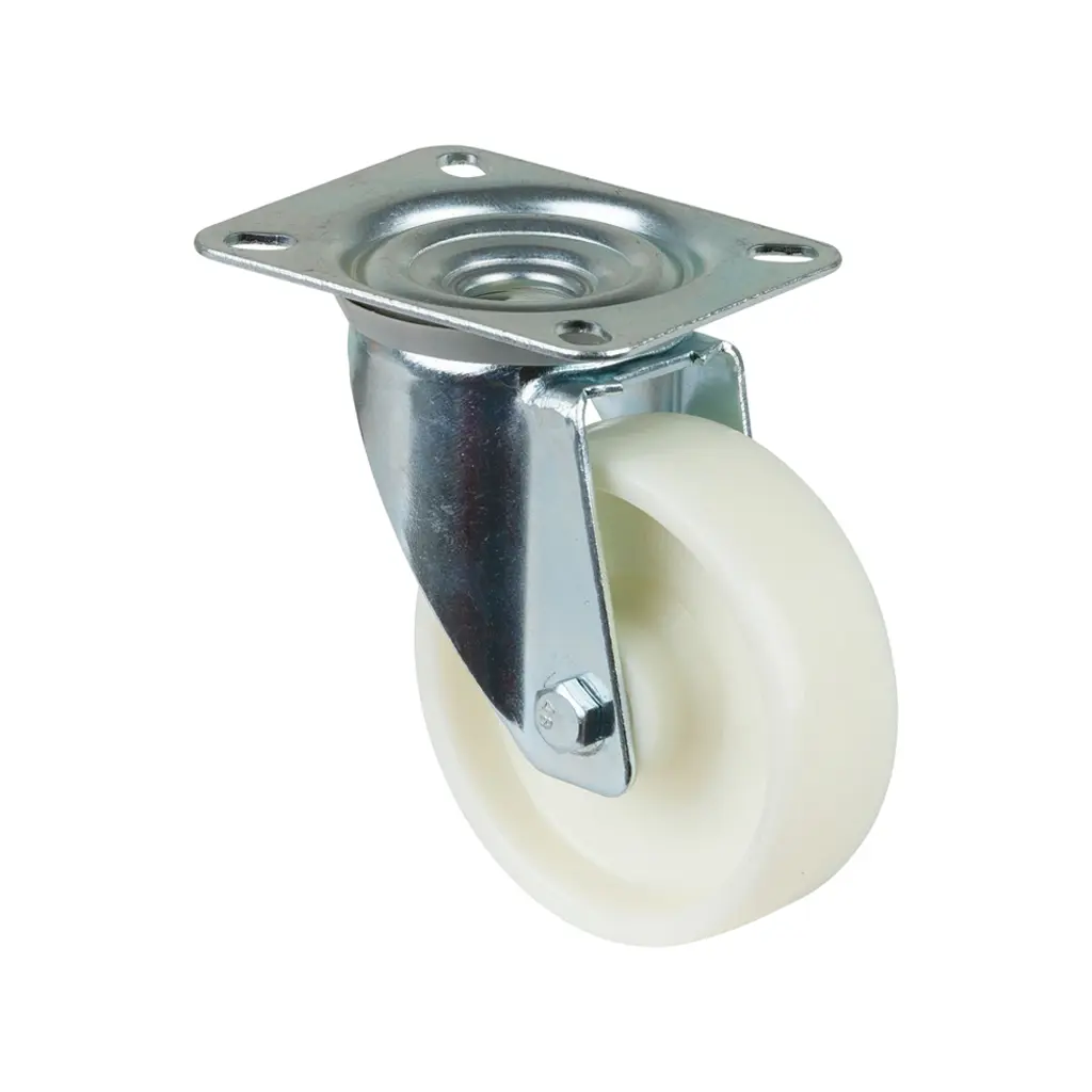 L400.B10.100 100mm swivel top plate 104x80mm castor with polypropylene roller bearing wheel 125kg