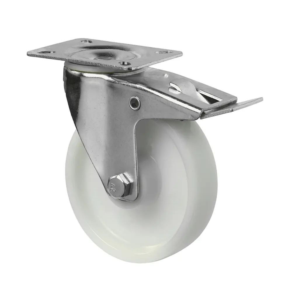 L420.B10.125 125mm swivel/brake top plate 105x80mm castor with polypropylene roller bearing wheel 175kg