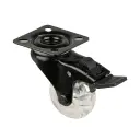 A820.A73.050 50mm swivel/brake top plate 60x60mm castor with transparent polypropylene plain bearing wheel 40kg