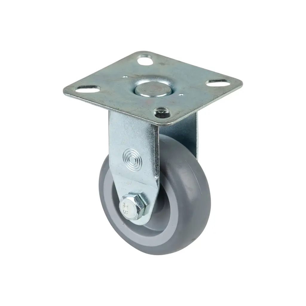 A310.A80.051 50mm fixed top plate 60x60mm castor with grey thermoplastic rubber on polypropylene centre plain bearing wheel 50kg