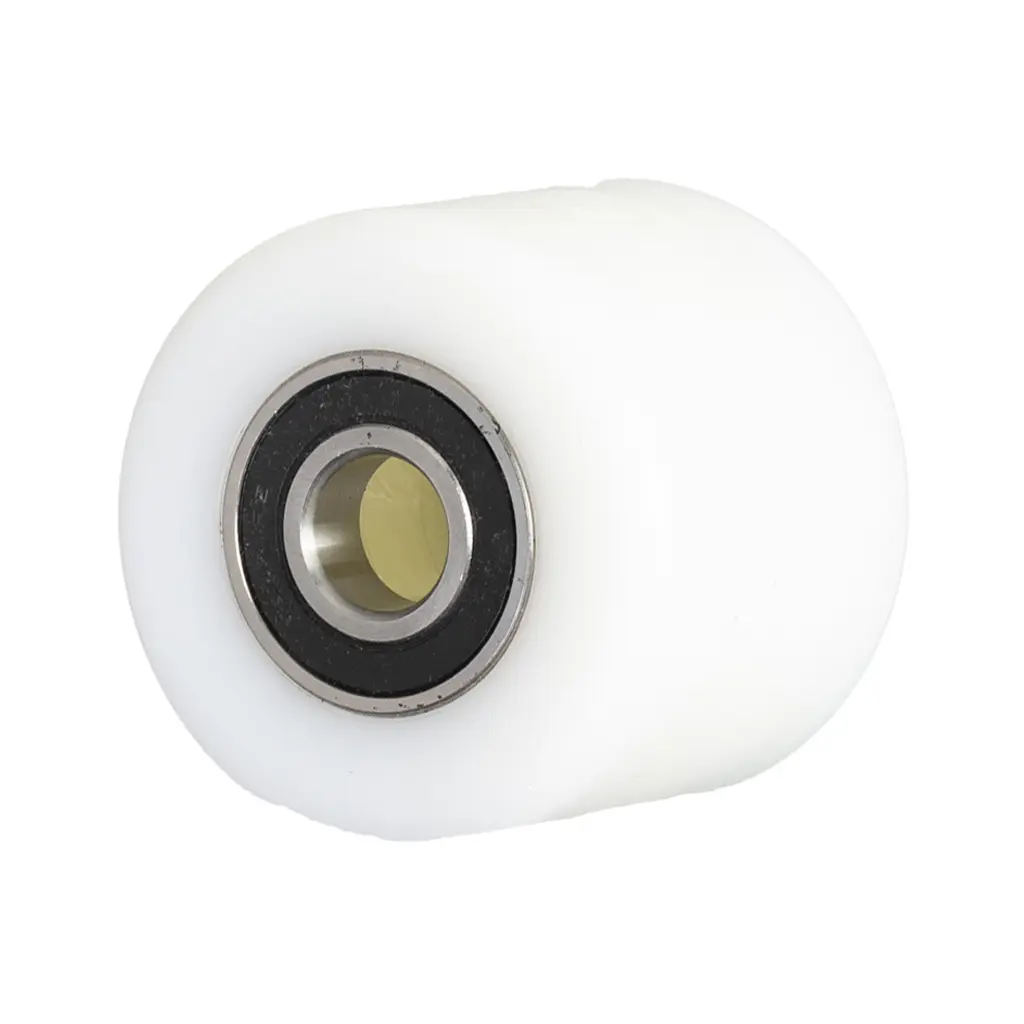 Pallet roller 82x70mm white nylon 20mm bore, width over 6204-2RS ball bearings 70mm, 700kg