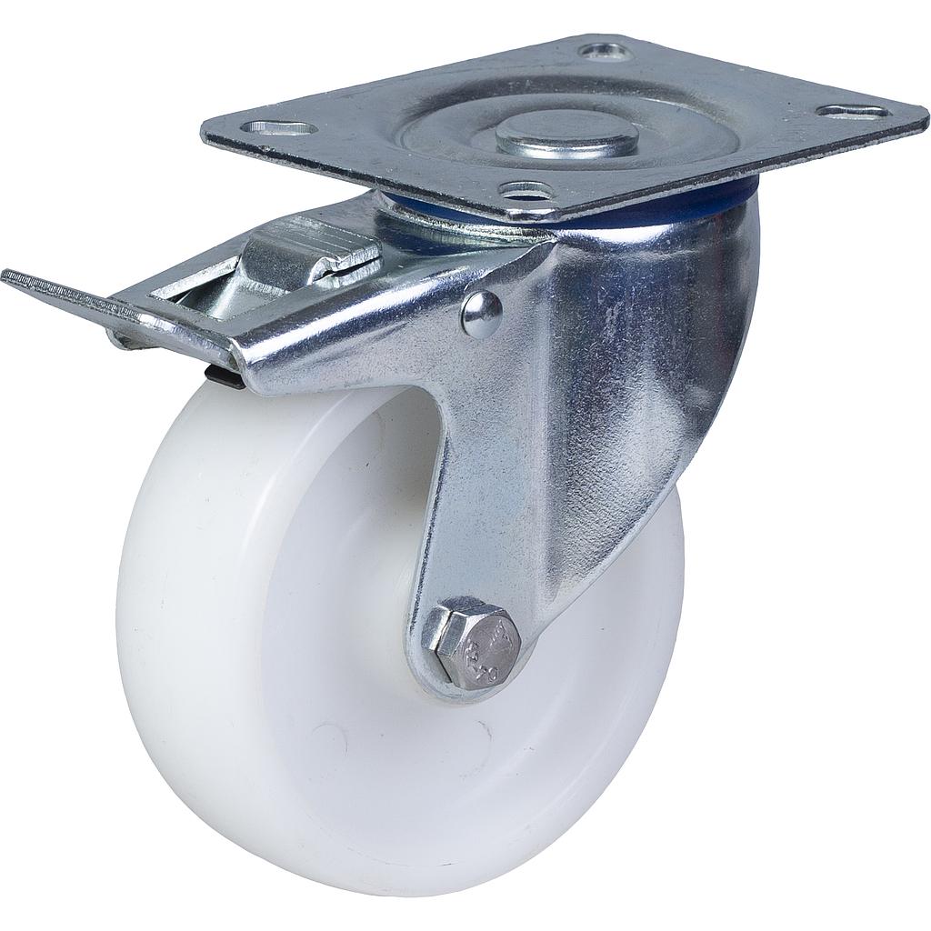 100mm swivel/brake top plate 100x80mm castor with polypropylene roller bearing wheel 150kg