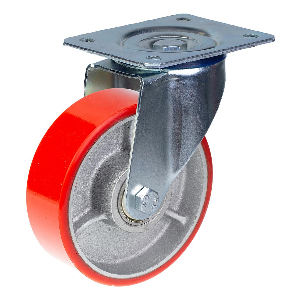 300 series 152mm swivel top plate 140x110mm castor with RED polyurethane on cast iron centre ball bearing wheel 350kg