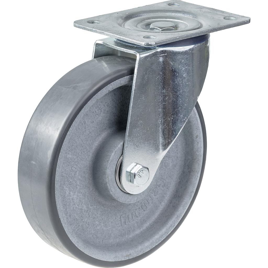 300 series 200mm swivel top plate 140x110mm castor with electrically conductive POTH grey polyurethane on nylon centre ball bearing wheel 350kg