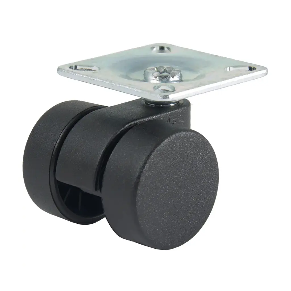 GRX30 Series 2x30mm black twin wheel swivel top plate 38x38mm castor with black nylon wheels 50kg