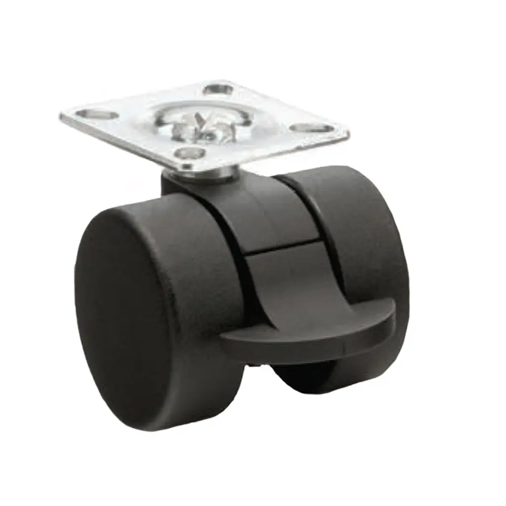 GRX30 Series 2x30mm black twin wheel swivel/brake top plate 38x38mm castor with black nylon wheels 50kg